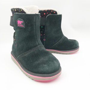 SOREL Rylee Black Suede Stars Winter Boots Kids 12
